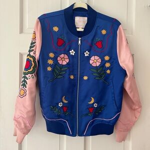 fun floral bando nudie-inspired zip up varsity jacket size small
